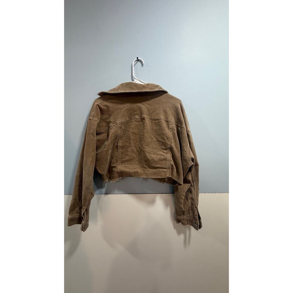 BLACK LABEL Tan CORDUROY Cut-Off Hem BUTTON-UP Cropped CUTE CASUAL Jacket Sz L - Picture 11 of 13